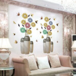 Yellow & Blue Flower Vase Printed Self-Adhesive Removable Wall Sticker - Image 6