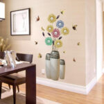 Yellow & Blue Flower Vase Printed Self-Adhesive Removable Wall Sticker - Image 2
