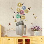 Yellow & Blue Flower Vase Printed Self-Adhesive Removable Wall Sticker - Image 4