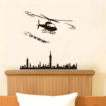 Jm8216  Wall Stickers Boys Room Helicopter Flying Black Art Self Adhesive Sticker - Image 2
