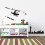 Jm8216  Wall Stickers Boys Room Helicopter Flying Black Art Self Adhesive Sticker - Image 5