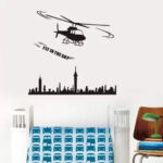 Jm8216  Wall Stickers Boys Room Helicopter Flying Black Art Self Adhesive Sticker - Image 4