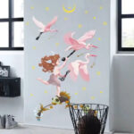 quire 65 cm Wall Stickers Cartoon Fish Cupid Flamingo Moon Kids Room Door Decor Self Adhesive Sticker  (Pack of 1) - Image 3