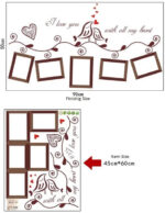 Removable Picture Frame Wall Stickers Vinyl Family Wall Stickers with 5 Photo Frames Love Bird Black Flower Vine Wall Decal Decoration size 45x60 ay640a - Image 3