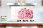 BIBITIME Pink Rose Kitchen Oil Proof Wall Stickers 17.72 inches x 27.56 inches Roses Flower - Image 5