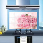 BIBITIME Pink Rose Kitchen Oil Proof Wall Stickers 17.72 inches x 27.56 inches Roses Flower - Image 6