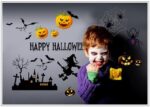Unique Bargains Halloween Pumpkin Witch Moon Bat Pattern Wall Sticker Black - Image 4