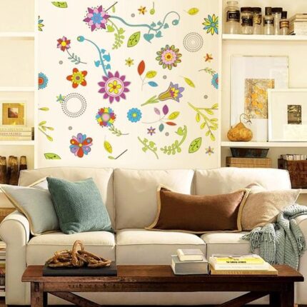 Colorful Flower Fabric Wall Sticker, Southern European Floral Print, Wildflowers size 60x90 df5075