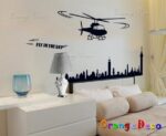 Jm8216  Wall Stickers Boys Room Helicopter Flying Black Art Self Adhesive Sticker - Image 7