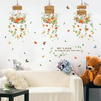 Wall Sticker, Hanging Pot Flower Art Sticker, Interior Plant, size 50x70 xls7106