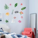 Home Wall Stickers Tropical Watercolor Leaf Flowers Wall Stickers Waterproof Wall Decal Stickers  size 50x70  sk7173 - Image 3