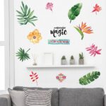 Home Wall Stickers Tropical Watercolor Leaf Flowers Wall Stickers Waterproof Wall Decal Stickers  size 50x70  sk7173 - Image 4