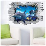 Wall stickers, trompe l'oeil, trick art, 3D, three-dimensional, pop-out, wall sticker, wallpaper sticker, wall decoration, wall decoration, interior decoration, sea, dolphin,