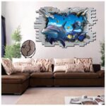 Wall stickers, trompe l'oeil, trick art, 3D, three-dimensional, pop-out, wall sticker, wallpaper sticker, wall decoration, wall decoration, interior decoration, sea, dolphin, - Image 2