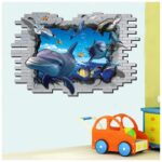 Wall stickers, trompe l'oeil, trick art, 3D, three-dimensional, pop-out, wall sticker, wallpaper sticker, wall decoration, wall decoration, interior decoration, sea, dolphin, - Image 3
