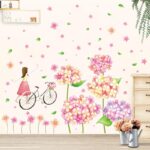XL8215 cute flowers bicycle girl wall stickers for kids rooms nursery baby bedroom children art wall decals home decorations - Image 3