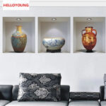 pack of 3 3D Simulation Ceramic Vase Wall Stickers Living Room Bedroom Decoration Sticker PVC Material Self-adhesive Environmental Protection Removable Decor Wallpaper - Image 2