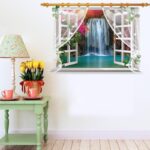 SK9020E 3D Wall stickers Waterfall Window Plant Landscape Home Decoration DIY Vinyl Decal Movie Mural Art