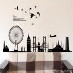 jm7279 black city building amusement park Ferris wheel sticker bedroom background wall decoration Removable Wall Sticker - Image 5
