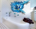 US STOCK Wall decal Sticker Dolphin 3D living room Bathroom Lavatory Toilet size 60x90 xh4176 - Image 2