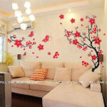 VAGA Stylish Adhesive Rooms Walls Vinyl DIY Stickers/Murals/Decals/Tattoos/Transfers with Red Japanese Cherry Blossoms Tree/Branch and Butterflies Designs size - Image 3