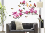 Pink Magnolia Tree Flower Butterfly Wall Stickers Home Decor WallSticker ay1903 - Image 2