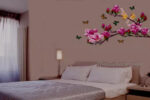 Pink Magnolia Tree Flower Butterfly Wall Stickers Home Decor WallSticker ay1903 - Image 3