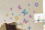 LARGE Colourful BUTTERFLIES FLOWERS Wall Stickers Nursery Girls Kids Room Decor size 50x70 xy8067 - Image 3