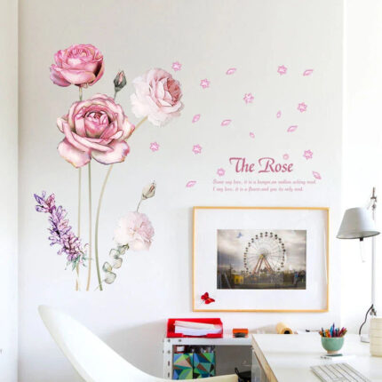 Home Wall Stickers Chinese Rose Flowers Wall Stickers Waterproof Wall Decal Stickers Washable Removable Windows Wall Decoration size 60x90 sk9284