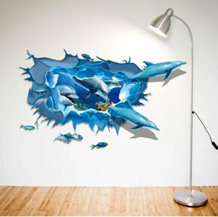 US STOCK Wall decal Sticker Dolphin 3D living room Bathroom Lavatory Toilet size 60x90 xh4176