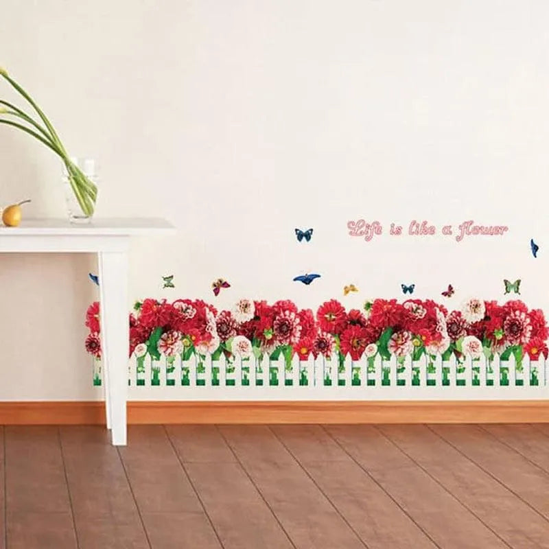 SAMHEZ SK7002 Red Roses Hedge Wall Sticker [50 x 70 cm] - Image 1