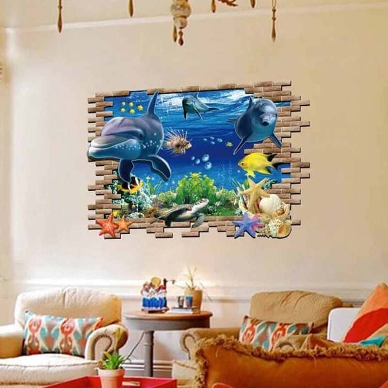 WALL STICKER XL8120 3D BRICK DOLPHIN 60X90 WALSTICKER WALLSTICKER - Image 1