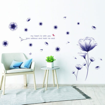 Novelty Flowers Butterflies Trees Wall Stickers Cartoon Animals Removable Wall Decals Home Decor PVC Art Mural Baby Boys Girls Kids Bedroom Kitchen Room Decoration (Blue Flower Butterfly) size 60x90 AY9184B