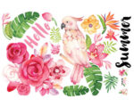 hello summer parrot flower wall stickers for living room kitchen bathroom wall decoration removable art decals mural  JM7351 - Image 4