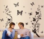 AY9124 Black Butterfly Flower rattan DIY Removable Wall Stickers Living Room TV/Sofa Background Wall Stickers - Image 2
