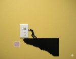 ISEE 360® Cartoon Man Pushing The Switch Board Sticker Suitable for Any Black Vinyl Decals L x H 12.00 X 7.00 Cm - Image 3