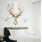 SK9003b DIY Sika Deer Head Flowers Wall stickers For Living Room Art Vinyl Wall Decals For Kids Baby Home Decor - Image 2
