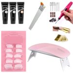 HONGNUO UV phototherapy gel Soak Off UV Builder Gel Extension with 3 pcs uv gel , brushes , nails form stickers , 100 pec nail , nail drill , uv light