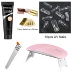 3 Colors Builder Nail Gel,UV Gel Nail Art Manicure Set with 10pcs Nail Forms stickers , brushes , 10pcs transparent nails and uv light
