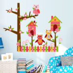 Children's wall sticker PINK OWL HOUSE Ay7200