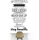 DZR2002 i20"w x 40"h Removable Vinyl Quotes "Work Hard, Never Give up" Wall Decal Inspirational Lettering Wall Sticker Decor Saying Murals for Kids Bedroom Living Room Nursery Walls Classroom Black - Image 5