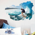 Wall Art Stickers Sailing Boat and Waves Wall Stickers Decal Art Decor Room Decoration Peel and Stick Self - Adhesive for Living Room Bedroom Playroom Room Wall Decor - Image 4