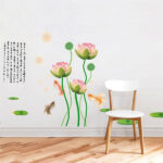 Fantasy Goldfish and Lotus Trompe-l'oeil Wall Stickers, Art, Interior Decor, Window Frame, Wall Decoration, Nordic Style, DIY, Living Room  size 60x90 xh9213