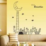 New arrived cartoon fairy tale night sky background Removable pvc english letter Life is Beautiful Wall Sticker JM7101A - Image 2