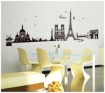 Wall Stickers City Skyline Paris Eiffel Tower Silhouette Black Color Border Design for Hall - Image 5