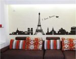 Wall Stickers City Skyline Paris Eiffel Tower Silhouette Black Color Border Design for Hall - Image 7