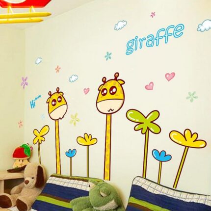 Top of top store - Wall Stickers, Cartoon Animal Design, Butterflies and Flowers Removable for Home Decoration PVC, Cute Giraffes size 50x70 xls7197