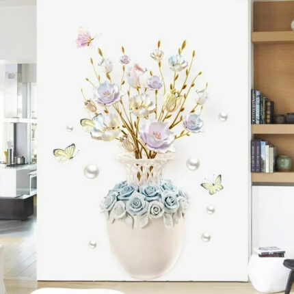Three-dimensional vase wall stickers living room wall decoration stickers bedroom background wall self-adhesive wall flowers  GS9917  Size: 60x90cm